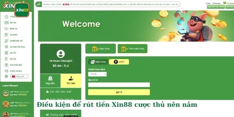 Rút tiền Xin88 1 Điều kiện để rút tiền Xin88 cược thủ nên nắm